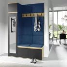 Blum 22 kárpitozott előszobafal tükörrel, artisan/fekete - sötétkék 31 - egyedi