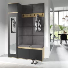   Blum 22 kárpitozott előszobafal tükörrel, artisan/fekete - szürke 34