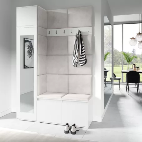 Blum 22 kárpitozott előszobafal tükörrel, fehér - krém 01
