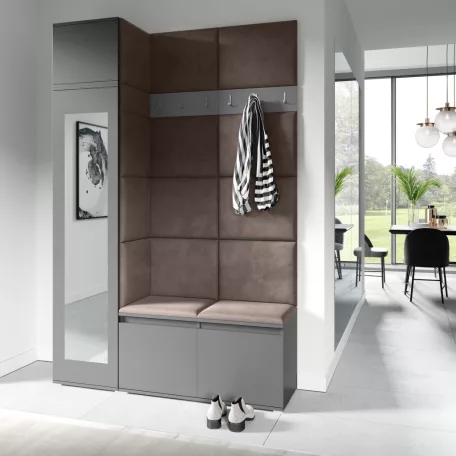 Blum 22 kárpitozott előszobafal tükörrel, grafit - barna 08