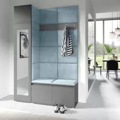   Blum 22 kárpitozott előszobafal tükörrel, grafit - aqua 22 - egyedi