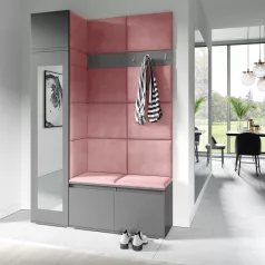   Blum 22 kárpitozott előszobafal tükörrel, grafit - rózsaszín 23 - egyedi