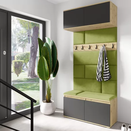 Blum 23 kárpitozott előszobafal, artisan/fekete - zöld 12 - egyedi