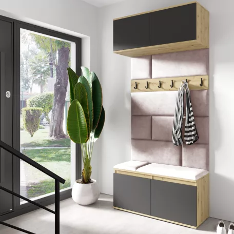 Blum 23 kárpitozott előszobafal, artisan/fekete - rózsaszín 19 - egyedi