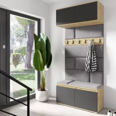   Blum 23 kárpitozott előszobafal, artisan/fekete - ezüst 33 - egyedi