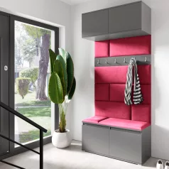   Blum 23 kárpitozott előszobafal, grafit - rubinvörös 24 - egyedi