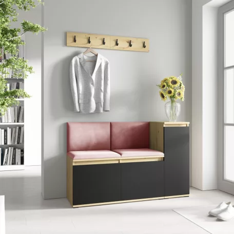 Blum 25 kárpitozott előszobafal, artisan/fekete - rózsaszín 23 - egyedi