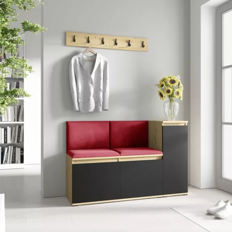 Blum 25 kárpitozott előszobafal, artisan/fekete - rubinvörös 24 - egyedi