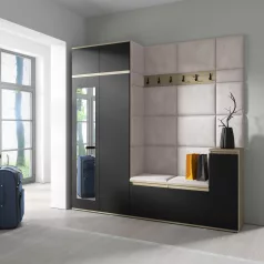   Blum 26 kárpitozott előszobafal tükörrel, artisan/fekete - krém 01