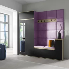   Blum 26 kárpitozott előszobafal tükörrel, artisan/fekete - lila 11 - egyedi