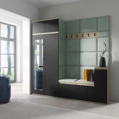   Blum 26 kárpitozott előszobafal tükörrel, artisan/fekete - menta 21 - egyedi