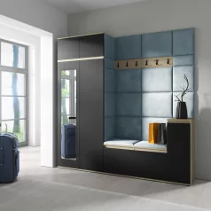   Blum 26 kárpitozott előszobafal tükörrel, artisan/fekete - aqua 22 - egyedi