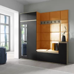  Blum 26 kárpitozott előszobafal tükörrel, artisan/fekete - sárga 26 - egyedi