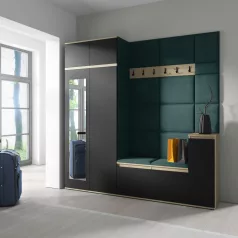   Blum 26 kárpitozott előszobafal tükörrel, artisan/fekete - sötétzöld 28 - egyedi