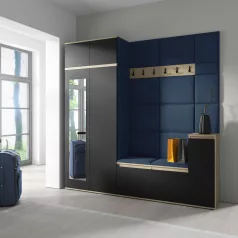   Blum 26 kárpitozott előszobafal tükörrel, artisan/fekete - sötétkék 30 - egyedi