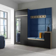   Blum 26 kárpitozott előszobafal tükörrel, artisan/fekete - sötétkék 31 - egyedi