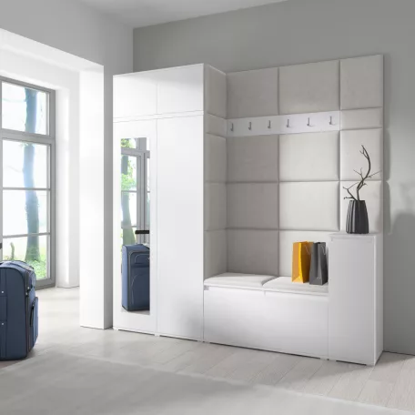 Blum 26 kárpitozott előszobafal tükörrel, fehér - krém 01