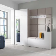   Blum 26 kárpitozott előszobafal tükörrel, fehér - bézs 02
