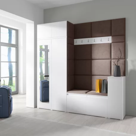Blum 26 kárpitozott előszobafal tükörrel, fehér - barna 08
