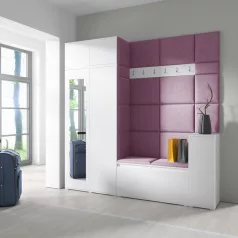   Blum 26 kárpitozott előszobafal tükörrel, fehér - lila 11 - egyedi