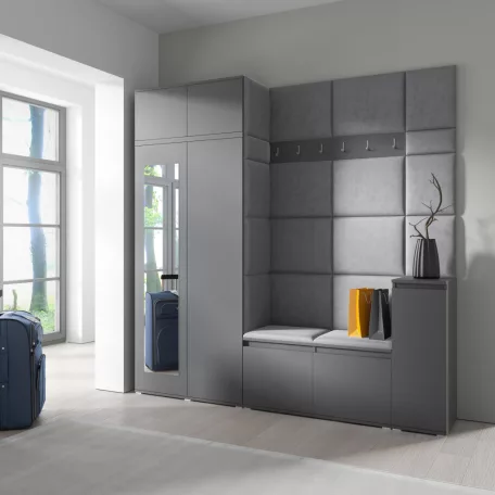 Blum 26 kárpitozott előszobafal tükörrel, grafit - szürke 15