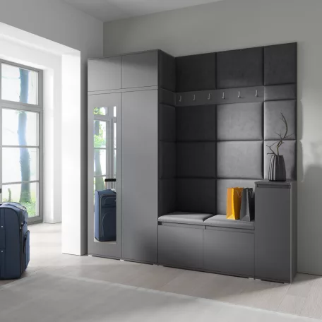 Blum 26 kárpitozott előszobafal tükörrel, grafit - fekete 16