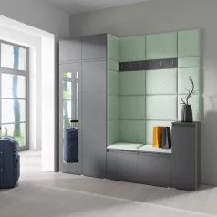   Blum 26 kárpitozott előszobafal tükörrel, grafit - menta 21 - egyedi