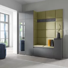   Blum 26 kárpitozott előszobafal tükörrel, grafit - oliva zöld 27 - egyedi