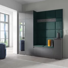   Blum 26 kárpitozott előszobafal tükörrel, grafit - sötétzöld 28 - egyedi
