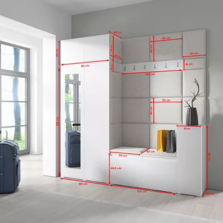 Blum 26 kárpitozott előszobafal tükörrel, sonoma - azúr 13 - egyedi