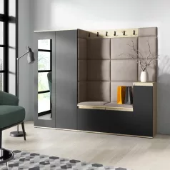   Blum 27 kárpitozott előszobafal tükörrel, artisan/fekete - bézs 03
