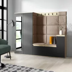  Blum 27 kárpitozott előszobafal tükörrel, artisan/fekete - bézs 04