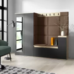   Blum 27 kárpitozott előszobafal tükörrel, artisan/fekete - barna 07