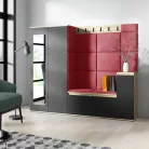 Blum 27 kárpitozott előszobafal tükörrel, artisan/fekete - piros 09 - egyedi