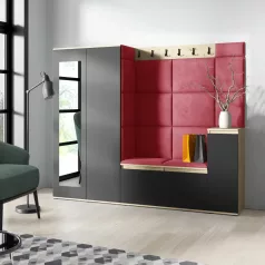   Blum 27 kárpitozott előszobafal tükörrel, artisan/fekete - piros 09 - egyedi