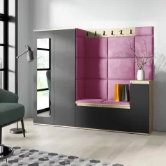   Blum 27 kárpitozott előszobafal tükörrel, artisan/fekete - pink 10 - egyedi