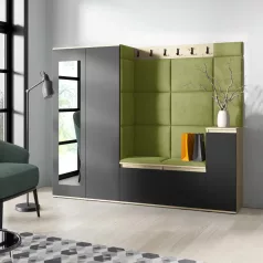   Blum 27 kárpitozott előszobafal tükörrel, artisan/fekete - zöld 12 - egyedi