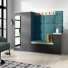   Blum 27 kárpitozott előszobafal tükörrel, artisan/fekete - azúr 13 - egyedi