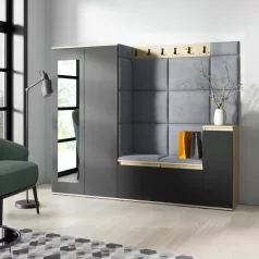   Blum 27 kárpitozott előszobafal tükörrel, artisan/fekete - szürke 14