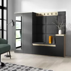  Blum 27 kárpitozott előszobafal tükörrel, artisan/fekete - szürke 15