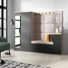   Blum 27 kárpitozott előszobafal tükörrel, artisan/fekete - rózsaszín 19 - egyedi