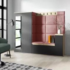   Blum 27 kárpitozott előszobafal tükörrel, artisan/fekete - rózsaszín 23 - egyedi