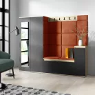 Blum 27 kárpitozott előszobafal tükörrel, artisan/fekete - narancssárga 25 - egyedi