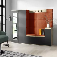   Blum 27 kárpitozott előszobafal tükörrel, artisan/fekete - narancssárga 25 - egyedi