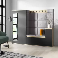   Blum 27 kárpitozott előszobafal tükörrel, artisan/fekete - ezüst 32 - egyedi