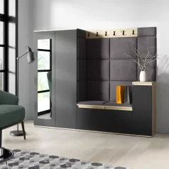   Blum 27 kárpitozott előszobafal tükörrel, artisan/fekete - szürke 34