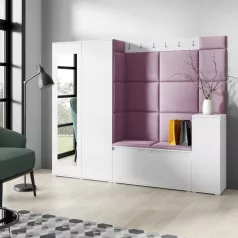   Blum 27 kárpitozott előszobafal tükörrel, fehér - lila 11 - egyedi