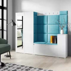   Blum 27 kárpitozott előszobafal tükörrel, fehér - azúr 13 - egyedi