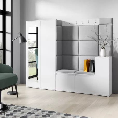 Blum 27 kárpitozott előszobafal tükörrel, fehér - szürke 14