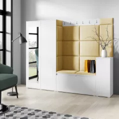   Blum 27 kárpitozott előszobafal tükörrel, fehér - sárga 18 - egyedi